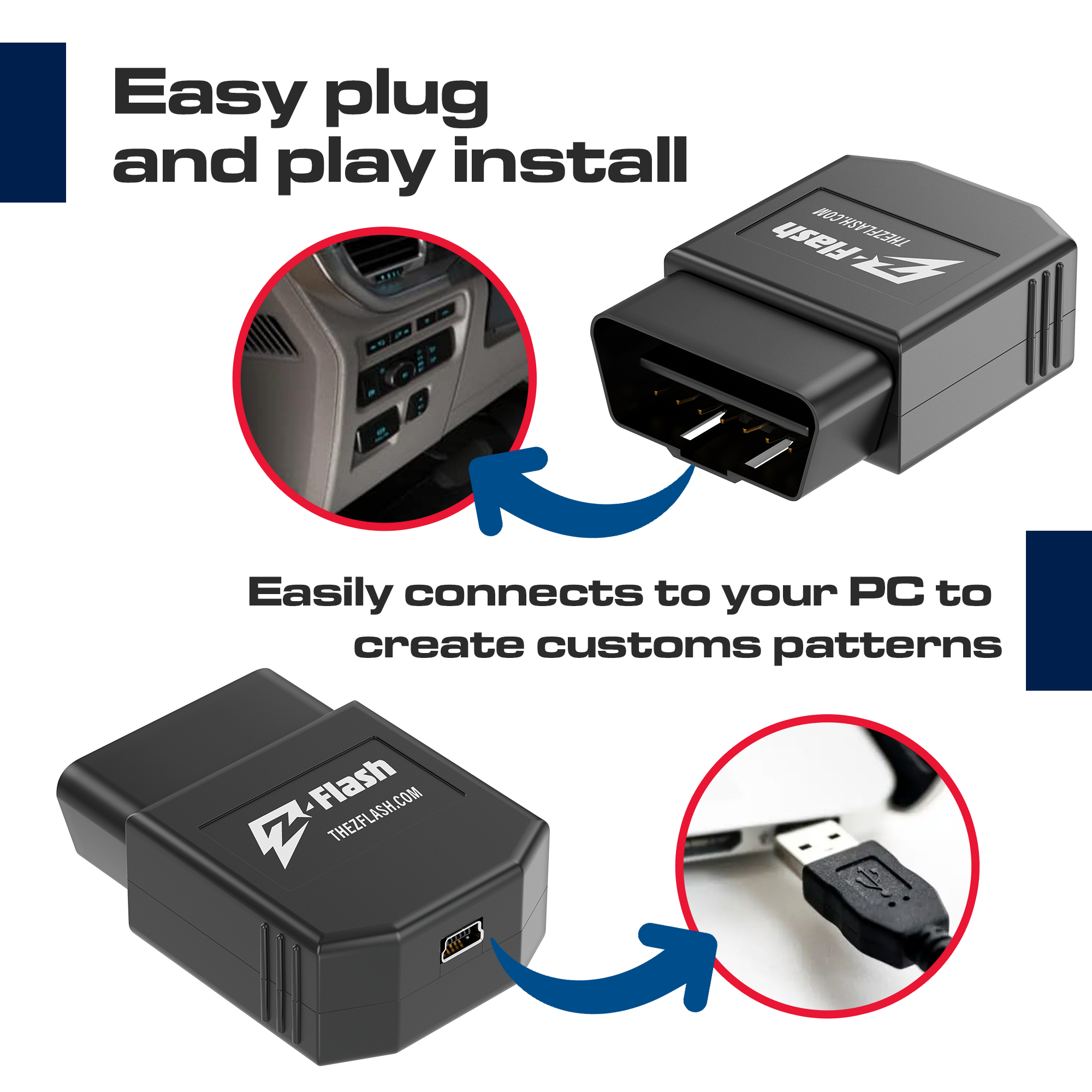 Z-Flash OBD-II for Ford Plug and Play Installation Customs Patterns